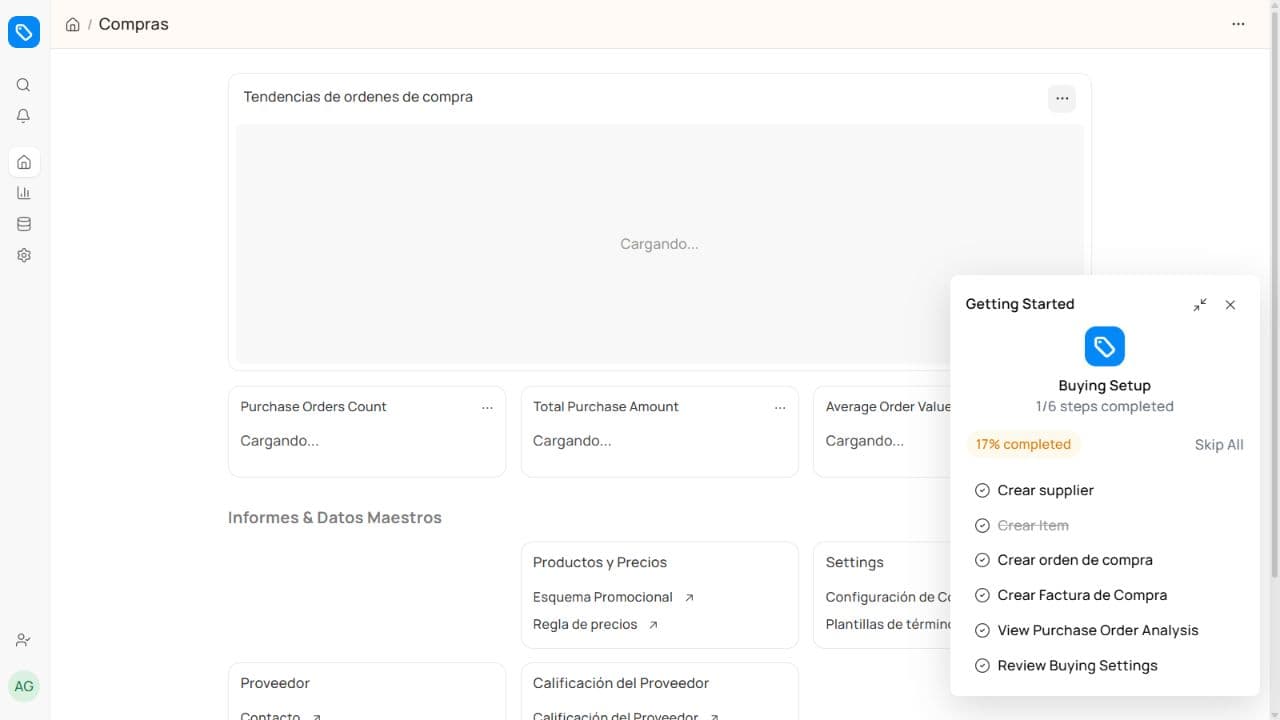 Panel de Compras de Relantry ERP