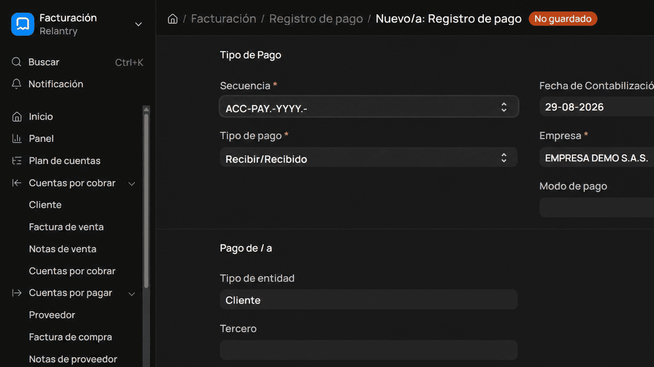 Comprobante de pago ficticio aplicado a una factura