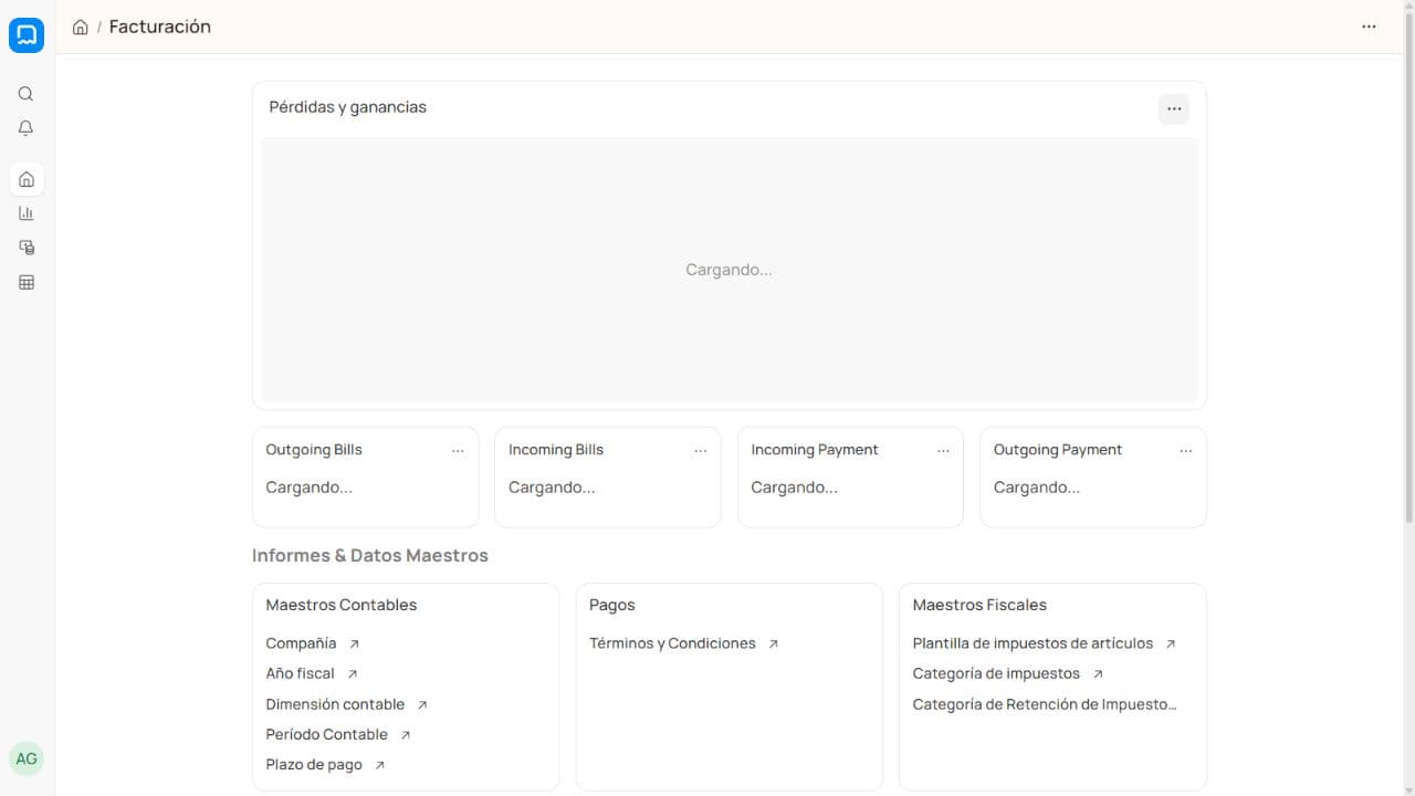 Panel de facturación y reportes de Relantry ERP