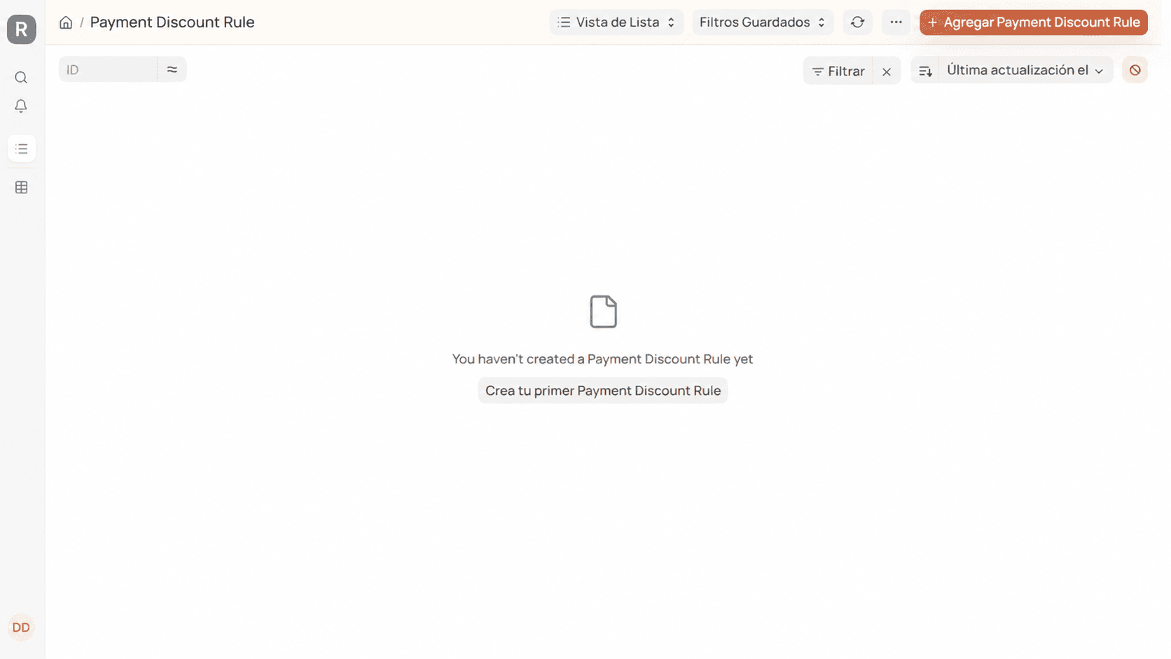 Lista Payment Discount Rule en Relantry ERP